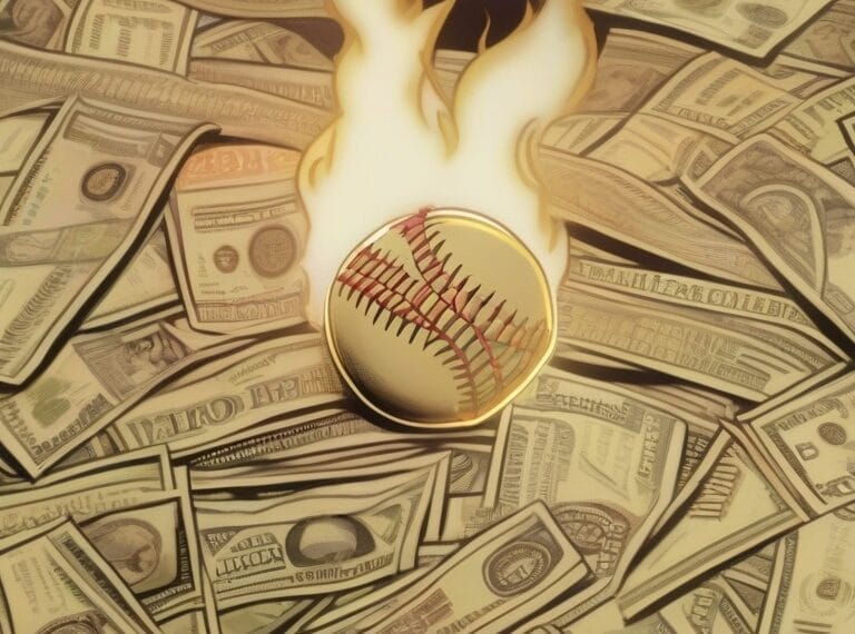 A baseball in the middle of a pile of MLB payrolls.