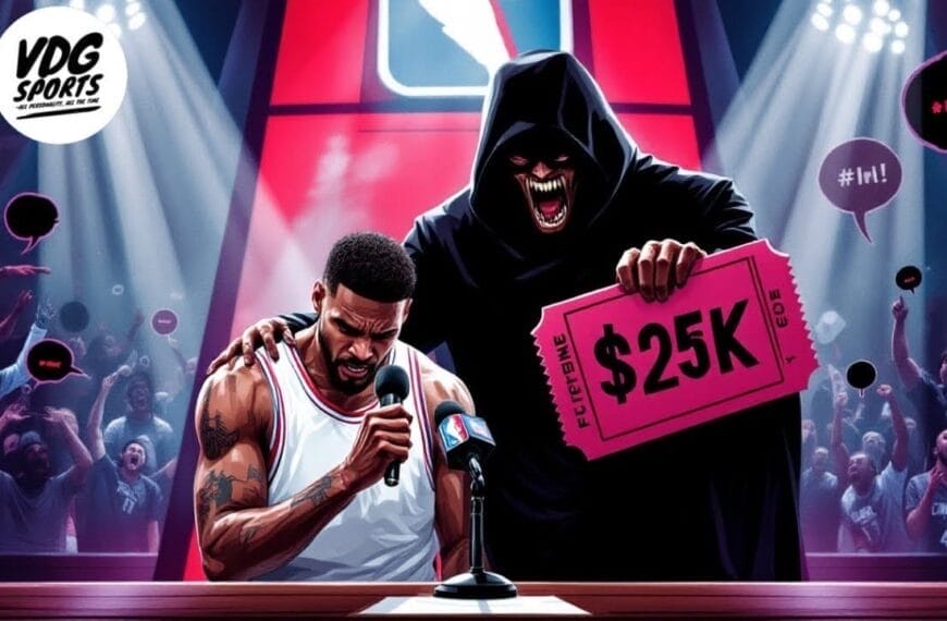 An animated scene reveals an NBA player in a white jersey looking down, holding a microphone. Behind him, a hooded figure with sharp teeth flaunts a large pink ticket labeled "$25K." Excited fans cheer wildly, raising their hands in anticipation of epic NBA makes.