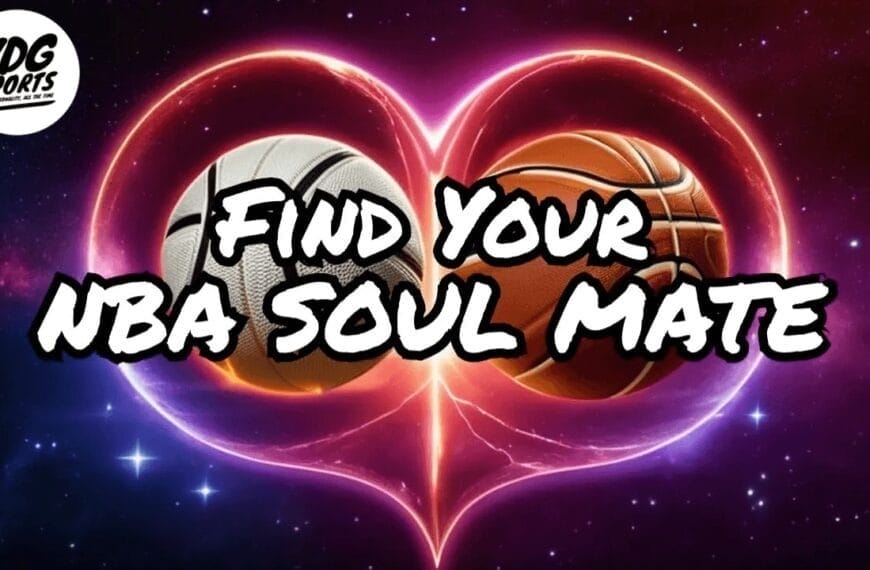 A graphic showcases a heart-shaped basketball alongside a monochrome version, under the text "Find Your NBA Soul Mate." Set against a vibrant, starry sky, the "VDG Sports" logo sits in the top left corner, inviting fans to connect with their NBA team destiny.