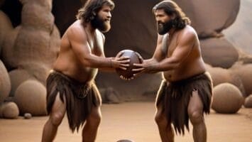 Two men in a cave playing with a ball represents the NFL reality