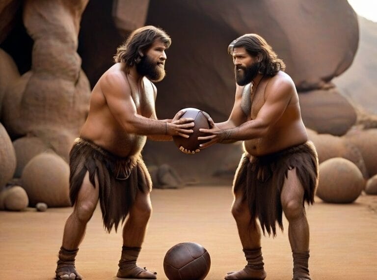 Two men in a cave playing with a ball represents the NFL reality