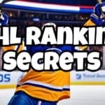 Hockey player celebrating a victory on the ice, with text overlay "NHL success secrets" and sponsor logos in the background.