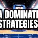 A basketball court seen from a low angle with "NBA Success Strategies" text in large bold letters.