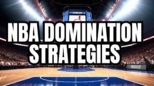 A basketball court seen from a low angle with "NBA Success Strategies" text in large bold letters.