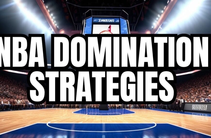 A basketball court seen from a low angle with "NBA Success Strategies" text in large bold letters.