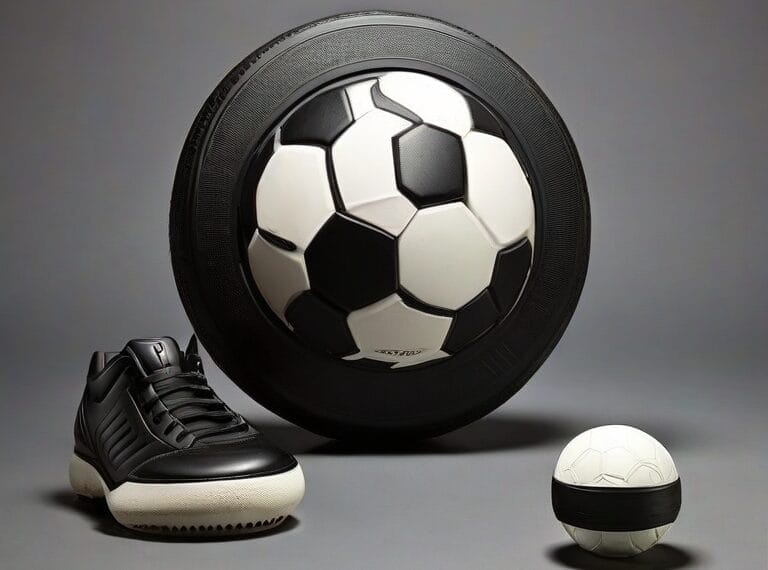 A pair of shoes and a soccer ball are on a grey surface. Overtake NHL