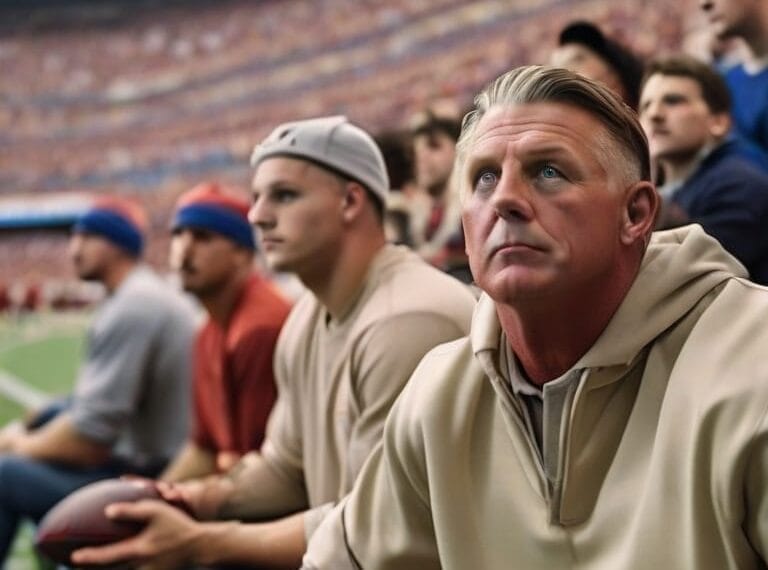 Concentrated sports fans watching a high-stakes game at a stadium.