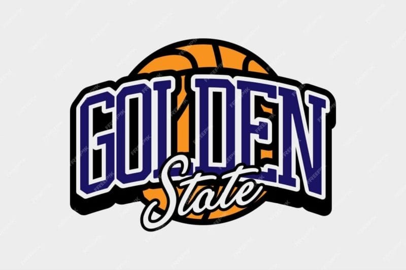 Logo featuring the words "Golden State" with a basketball in the background. The text is in bold purple and white, with a cursive "State" overlay. Perfect for NBA haters looking to add a stylish touch of rivalry to their collection.