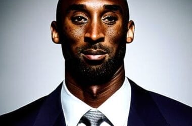 A person in a suit and tie is pictured against a gray background, exuding the confidence and poise reminiscent of NBA legend Kobe Bryant.