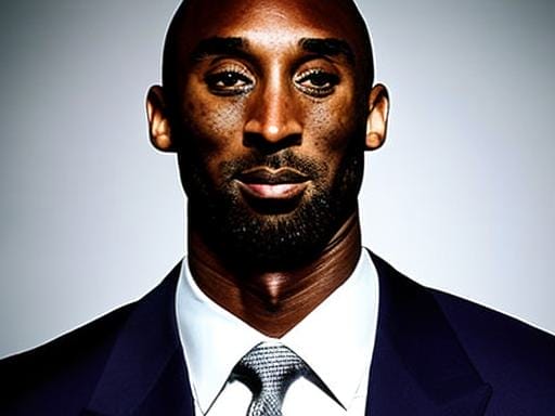 A person in a suit and tie is pictured against a gray background, exuding the confidence and poise reminiscent of NBA legend Kobe Bryant.