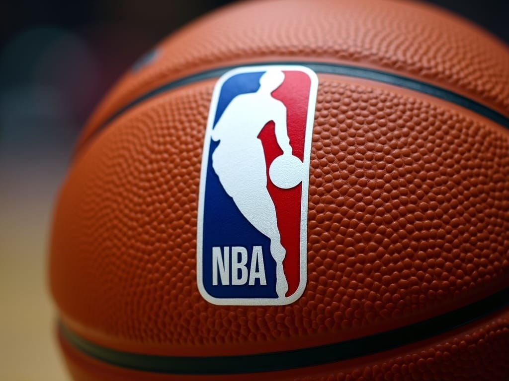A close-up of a textured orange basketball featuring the official NBA logo, evoking the golden age of basketball. The sharp focus highlights the iconic ball while the background remains blurred for dramatic effect.